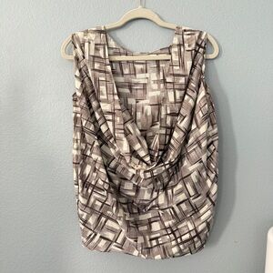 Marni Open Back Geometric Patterned Blouse in Cream and Brown